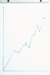 close up view of white flipchart with growth graphic isolated on yellow